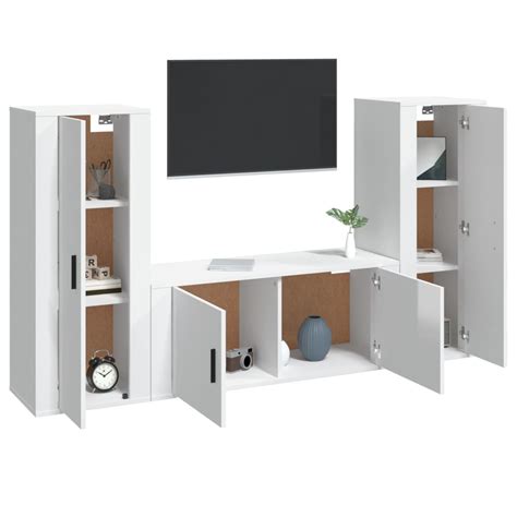 Ensemble De Meubles Tv Mural Complet Dioche Blanc Brillant Bois D