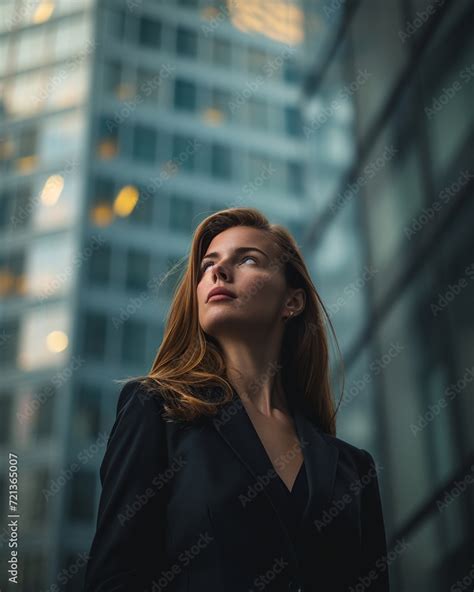 Confident Businesswoman Posing Triumphantly In Corporate High Rise