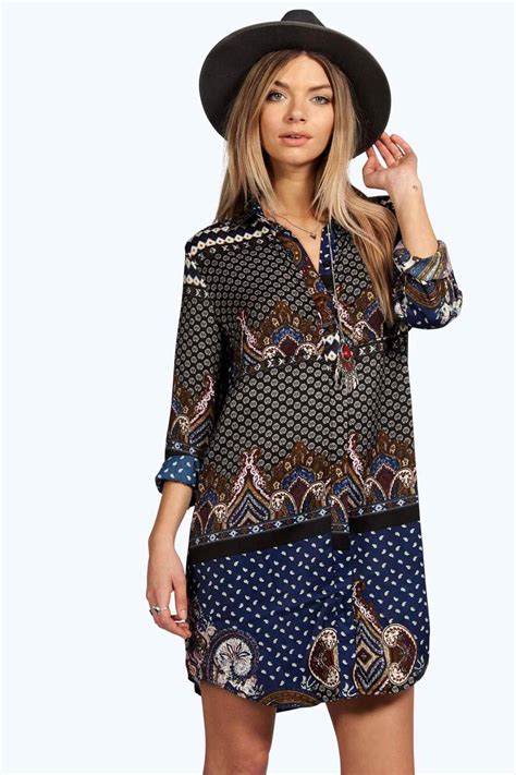 Debbie Paisley Border Print Shirt Dress At