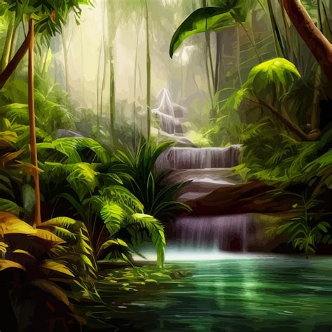 Premium Vector Jungle Waterfall Picturesque River In Tropical Forest