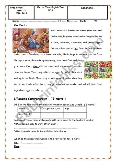 End Of Term Test 2 7th Form ESL Worksheet By Mariouma1