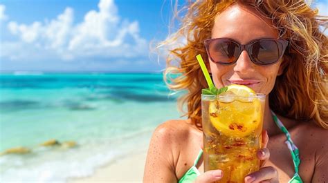 Premium Photo Tanned Woman In Red Bikini In A Pool With Cocktail
