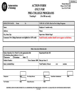 Fillable Online Fitnyc Action Form Template Only For Pre College