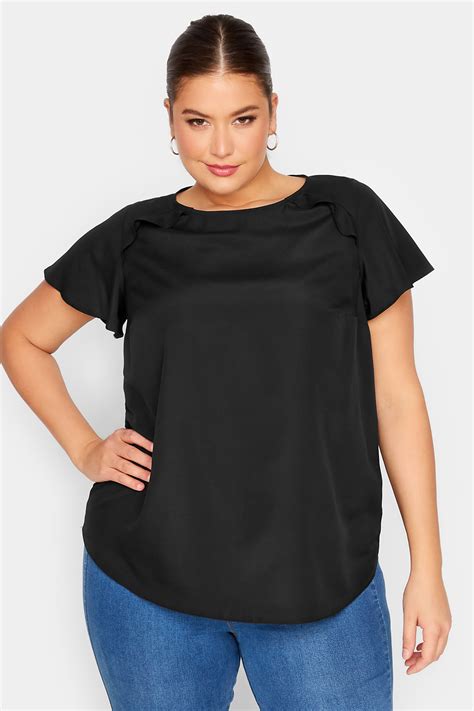 Yours Plus Size Black Frill Short Sleeve Blouse Yours Clothing