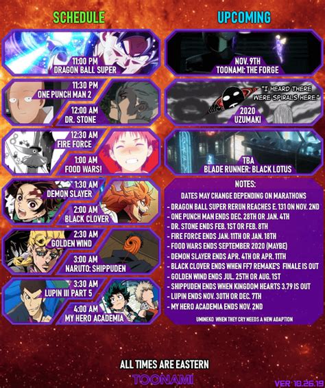 Toonami's Current Schedule and Upcoming Shows [10/24/2019] : Toonami