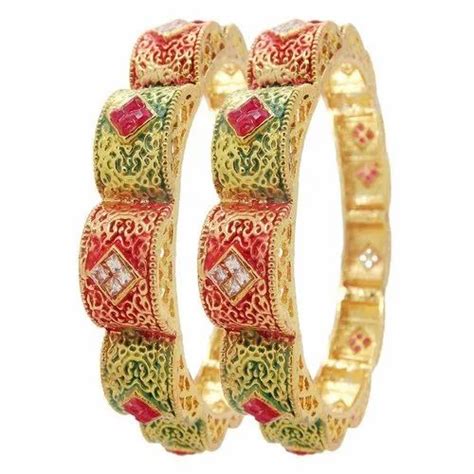 Jewelemarket Gold Plated Meenakari Gajra Polki Stone Studded Set Of 2