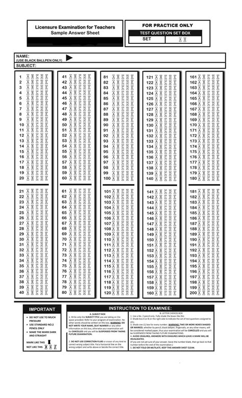 licensure examination  teachers  sample answer sheet studocu
