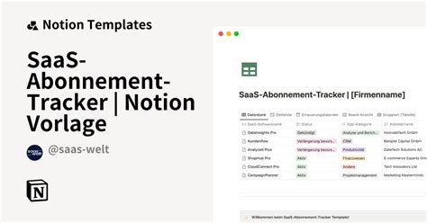 SaaS Abonnement Tracker Notion Vorlage Notion Template