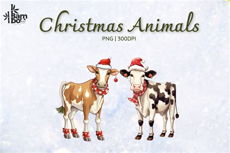 Cartoon Christmas Cows Clip Art Graphic By Bamboodesign · Creative Fabrica