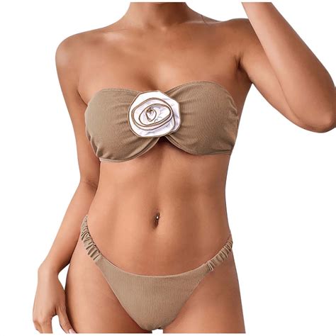 Arnsht Women S Piece Bikini Sets D Floral Appliques Colorblock Sleeveless Strapless High Cut