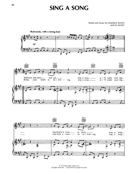 Sing A Song By Earth Wind And Fire Sheet Music For Piano Vocal And Guitar