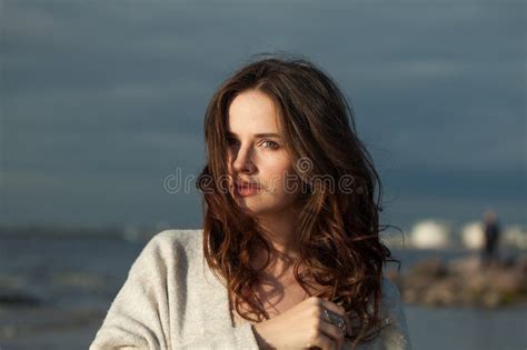 Beauty Portrait Of Brunette Woman S Years Old Resting Outdoors Stock Photo Image Of Fresh