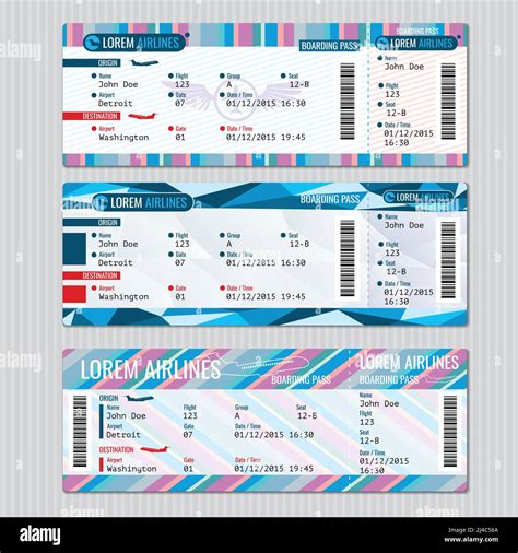 Airline Boarding Pass Tickets Vector Template Card Passenger Trip