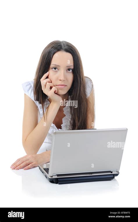 Woman With Laptop Stock Photo Alamy