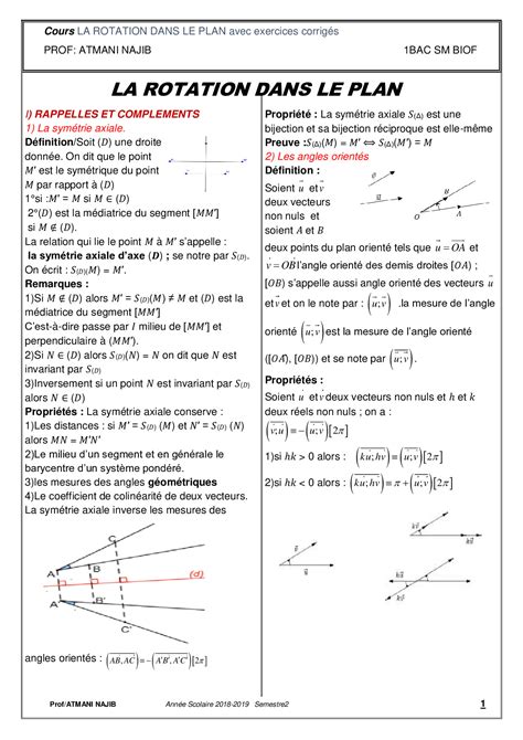 La Rotation Dans Le Plan Cours Et Exercices Corrigés Alloschool