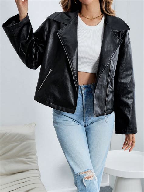 Shein Essnce Zip Up Pu Leather Moto Jacket Shein Usa