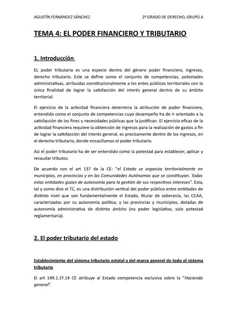 Tema El Poder Financiero Y Tributario Tema El Poder Financiero