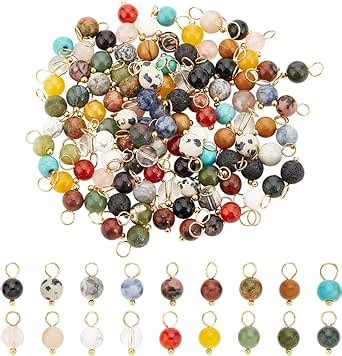 PH PandaHall 108pcs 18 Colors Gemstone Pendant Link Charms 6mm Stone