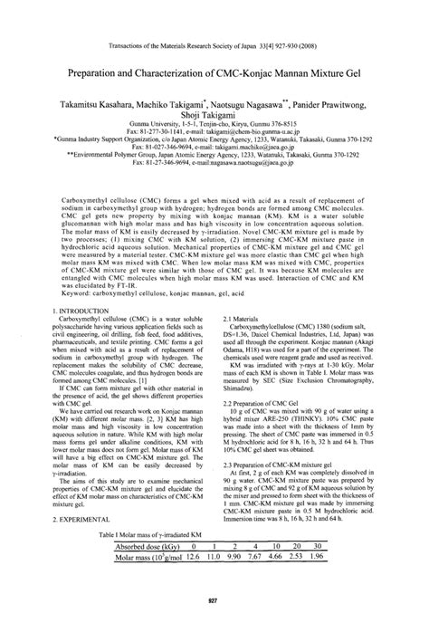 PDF Preparation And Characterization Of CMC Konjac Mannan Mixture Gel