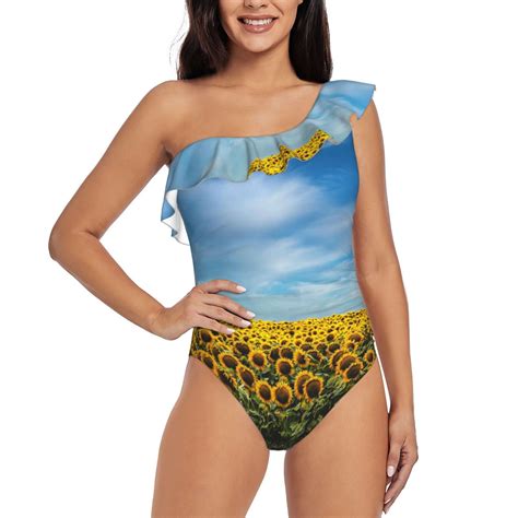 Bingfone Blooming Sunflower Field Print Womens One Piece Swimsuits One