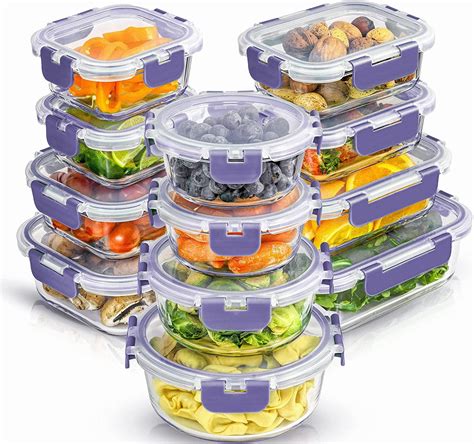 24pc Borosilicate Glass Storage Containers with Lids. 12 Airtight ...