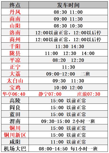 2021西安客运站春节时刻表旅泊网