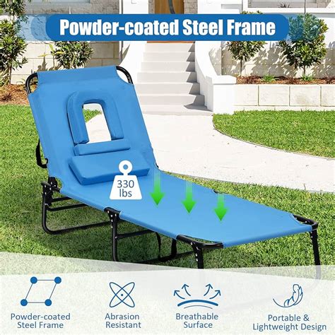 Gymax Folding Iron Outdoor Chaise Lounge Chair Bed Adjustable Patio