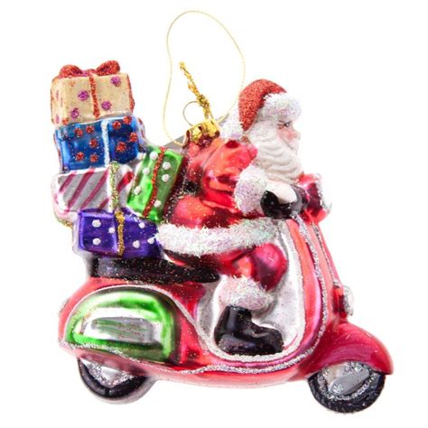 Vintage Style Santa On Scooter Glass Christmas Tree Decoration 11cm