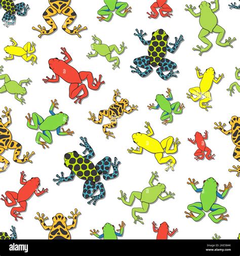 Seamless Pattern With Tropical Tree Frogs Colored Vector Background