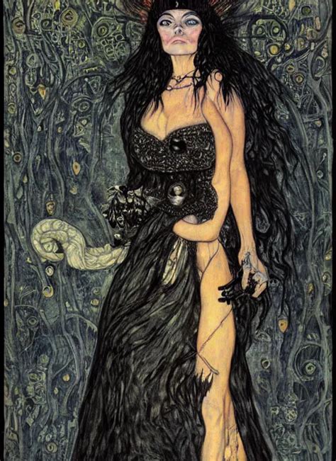 Painting Of Theda Bara As A Sorceress Wearing A Black Stable Diffusion