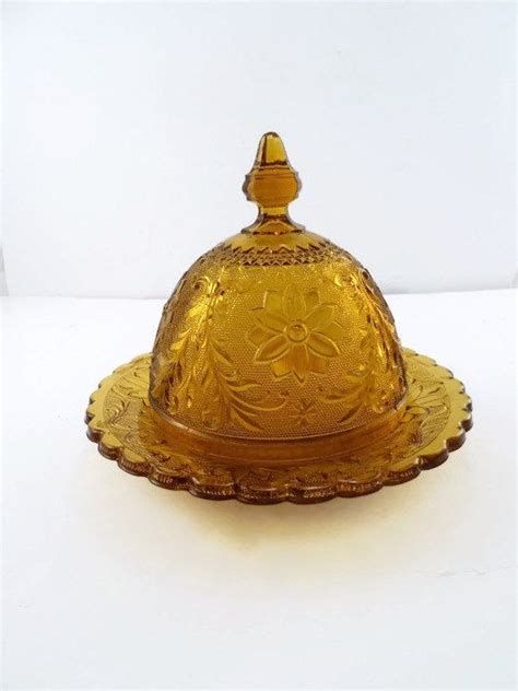 Vintage Amber Domed Butter Dish Tiara Sandwich Pattern By Etsy Indiana Glass Vintage Tiara