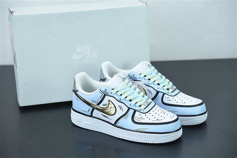 Nike Air Force One Custom Cartoon Dipinte A Mano Verde Acqua Giallo