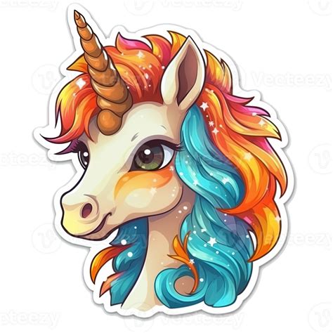 Cute Cartoon Unicorn Sticker Png