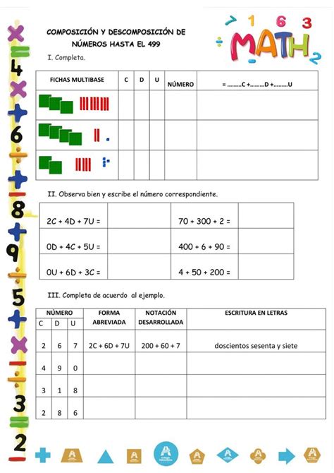 DescomposiciÓn De NÚmeros Hasta El 499 Ficha Interactiva