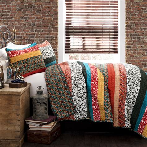 Buy Lush Decor Boho Stripe Quilt Reversible 3 Piece Bohemian Design