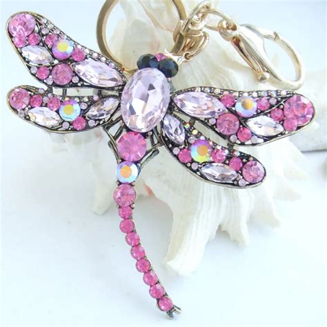 Charming Pink Rhinestone Crystal Dragonfly Keychain Pendant