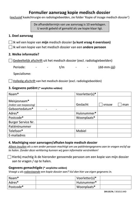 Formulier Aanvraag Kopie Medisch Dossier IJsselland Ziekenhuis