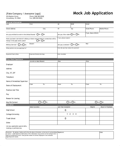 Free Sample Job Application Forms In Pdf Ms Word