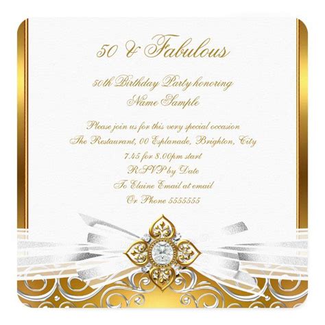 Fabulous 50 Photo White Gold Damask Birthday Party Invitation Zazzle