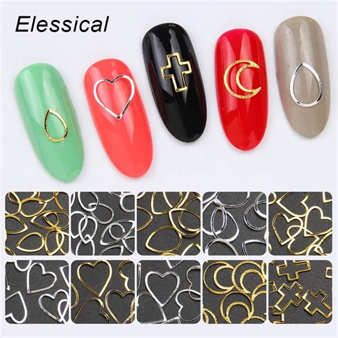 Elessical 100pcs Hollow Gold Silver Nail Rivets Heart Water Drop Moon