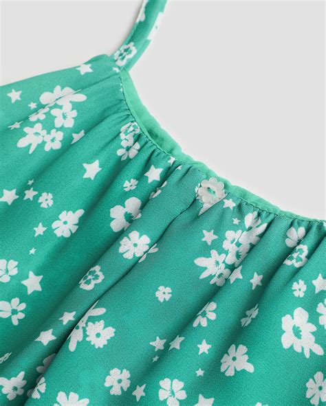 Riachuelo Vestido Infantil Evas Babados Floral A Verde