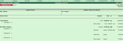 Rejection Outward In Tally Erp