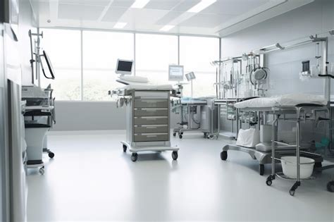 Premium AI Image | A hospital room with a table and a monitor on the wall