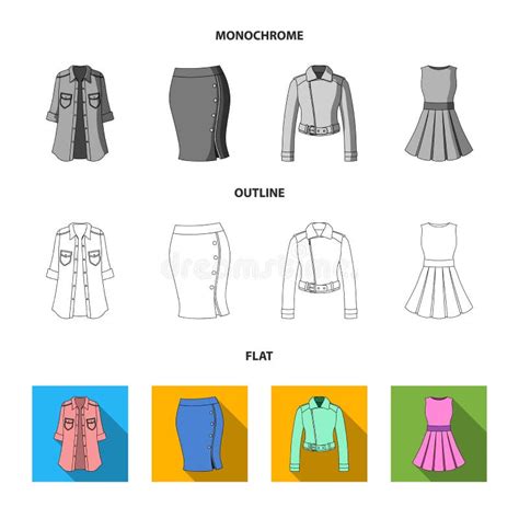 Women Clothing Flat Outline Monochrome Icons In Set Collection For