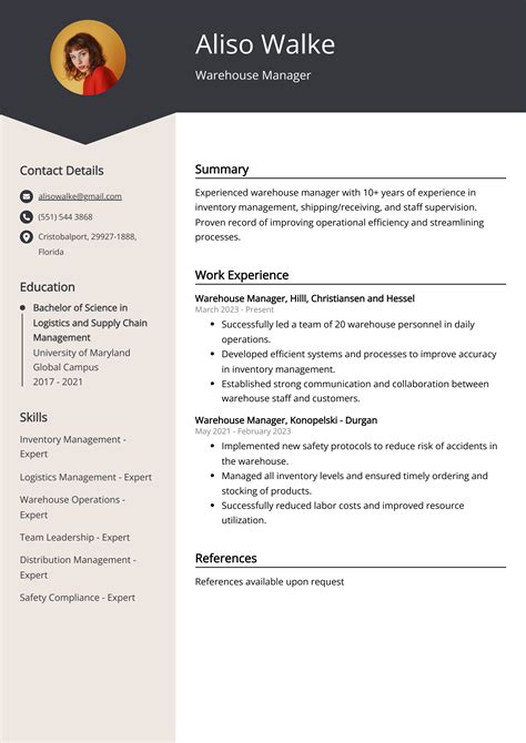 Warehouse Manager CV Examples Guide