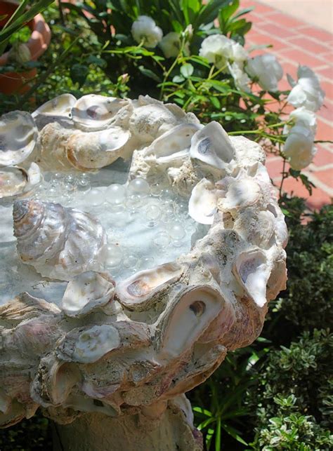 Shell Landscaping Ideas And Seashell Garden Decor Bird Bath Garden Shell Crafts Diy Sea Shells