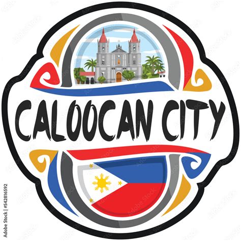 Caloocan City Philippines Flag Travel Souvenir Skyline Landmark Logo Badge Stamp Seal Emblem EPS ...