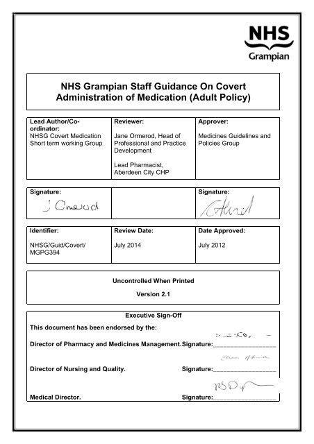 Covert Administration of Medication - NHS Grampian