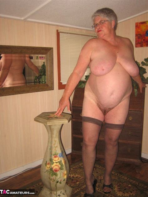 Fat Old Woman Girdle Goddess Doffs Black Lingerie To Pose Nude In Stockings 424128591