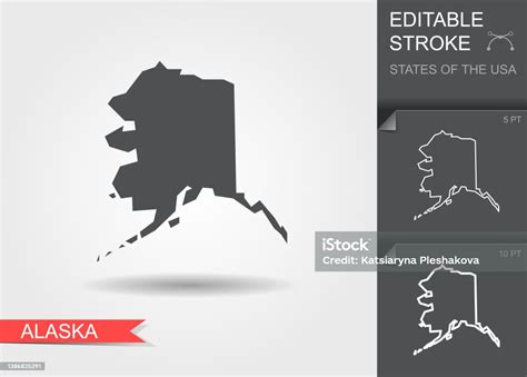 米国アラスカ州の定型化された地図 ベクター イラスト アラスカのベクターアート素材や画像を多数ご用意 アラスカ アイコン 影